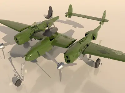 Airplane P38J for 3Dprint 3D print model