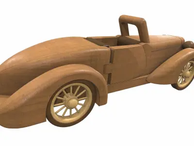 Wooden car toy retro 2 Free 3D model