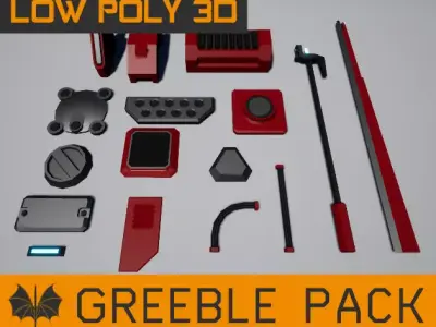 Low Poly Greebles greeble pack Free low-poly 3D model