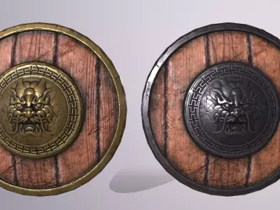 shield 1 wooden and metal Low-poly 3D model