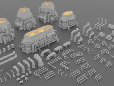 Thrusters Chimney Pipes Greebles KitBash Low-poly 3D model