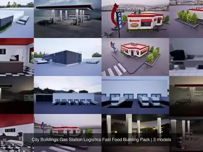City Buildings Gas Station Logistics Fast Food Building Pack