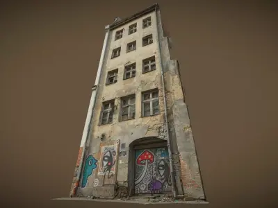 Facade of an abandoned narrow tenement house 3D model