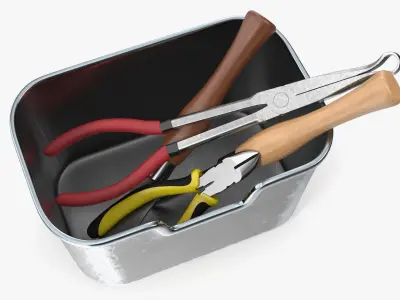 Household Repair Kit with Steel Tray and Hand Tools 3D model