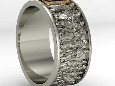 mens ring  with antique statues   3D print model
