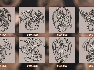 100 Dragon symbols and elements Brush and Alpha 3D model