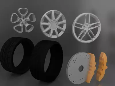 Generic Car Wheels Tire 3D Models Low and High Poly Low-poly 3D model