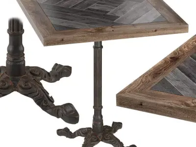 Cast Iron and Wood Restaurant Table Square 3D model