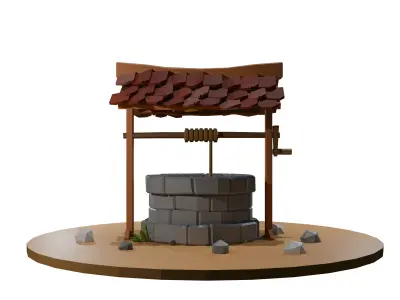 Low Poly Water Well Stylized Game Asset Cartoon Environment Prop Free low-poly 3D model