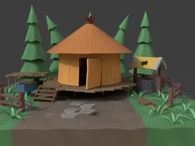 Low Poly Samurai Fishing Hut Low-poly 3D model