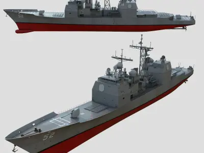 Aegis Cruiser CG-52 USS Bunker Hill Low-poly 3D model