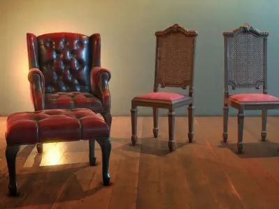 Antique gothic chairs Low-poly 3D model