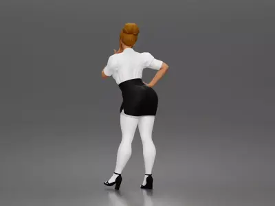 Secretary blows kiss wearing buttoned blouse skirt heels 3D print model