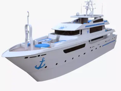 Modern Luxury Yacht 3D Model Game Ready Low Poly PBR  Blender Low-poly 3D model