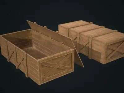 Wooden open and closed boxes Low-poly 3D model