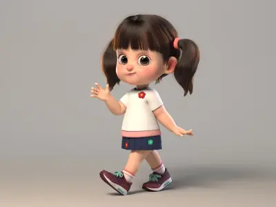 Cute cartoon girl sister with binding 3D model