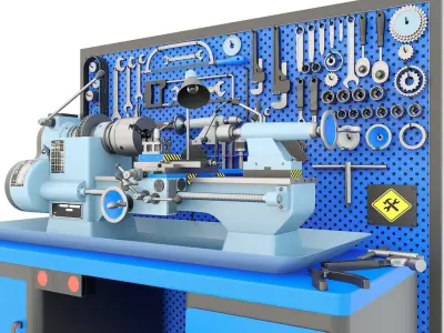 MN-80 Industrial lathe machine tool workbench and garage tools 3D model