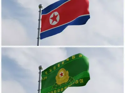 Animated North Korea Flags 3D model
