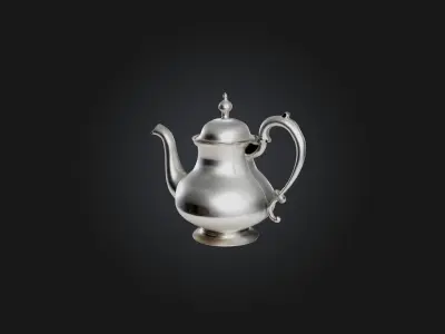 Silver Teapot Model Low-poly 3D model