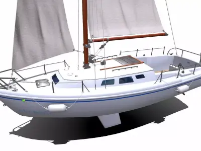 Sailing Yacht with Interior Low-poly PBR Low-poly 3D model