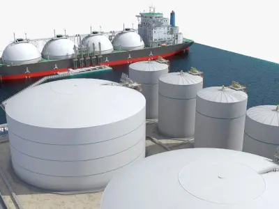 Liquefied Natural Gas Terminal with Gas Carrier Ship  purchase 3D model