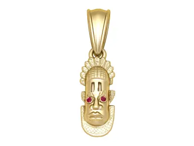African Benin Mask Gold Pendant with Ruby Accents 3D print model