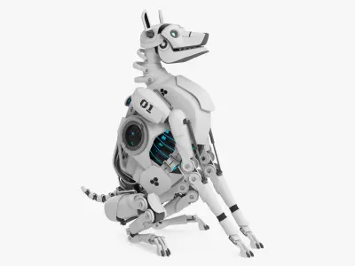 Sitting Futuristic Robotic Dog White 3D model