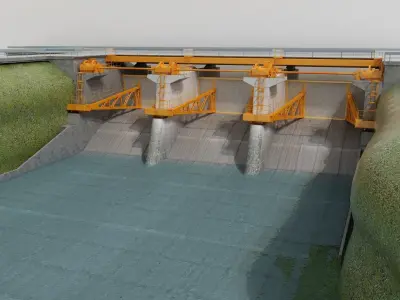 Dam 3D model with gate in middle of it 3D model