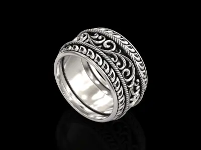 Antique floral carving eternity band ring 3D print model