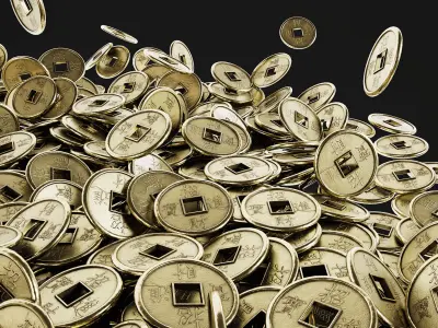 Old Chinese Coin Low-poly 3D model