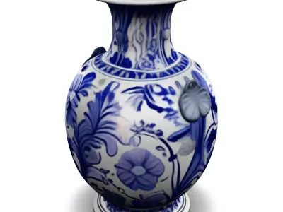 Elegant Blue and White Porcelain Vase Low-poly 3D model