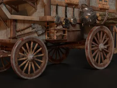 Wooden wagon Horse cart PBR Free low-poly 3D model