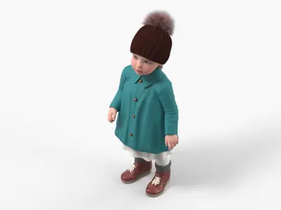 Toddler Girl Everyday Autumn Style Standing Fur 3D model