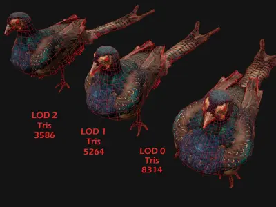 Birds set  Swan Ducks Pheasant Low-poly 3D model
