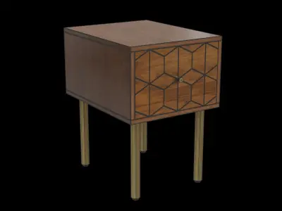 Bedside Table Mango Wood Brass Low-poly 3D model