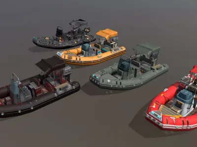 Low poly Zodiac boat set Low-poly 3D model