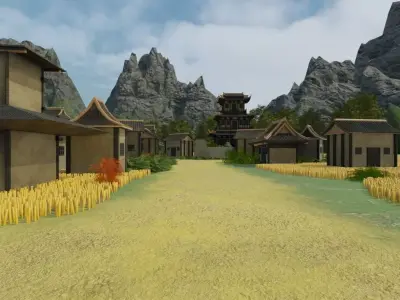 Traditional Japanese Village Scene 3D model
