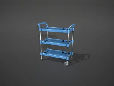 Three Tier Blue Service Cart Low-poly 3D model