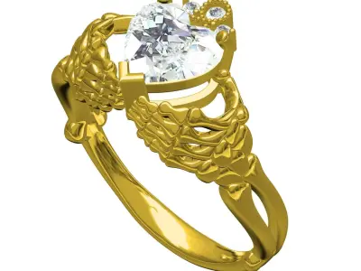 Antique Hand Holding Heart Diamond Ring 3D print model