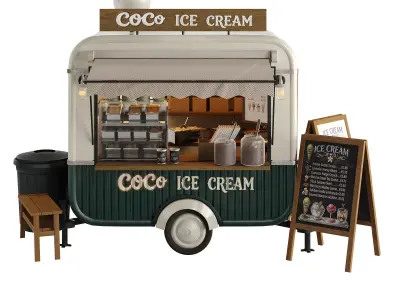 Ice Cream Food Cart Kiosk 3D model