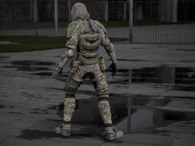 Gameready  post-apocalyptic armored soldier Low-poly 3D model
