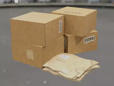 Cardboard boxes  damaged Free low-poly 3D model