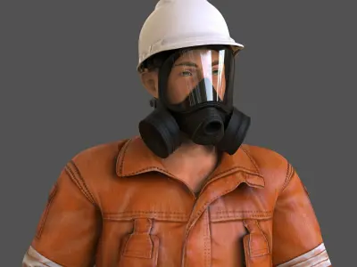 GAS MASK worker character RIGGED ANIMATED Low-poly 3D model