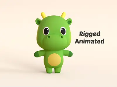 Cartoon Dragon - Chubby Animal Rigged Low-poly 3D model