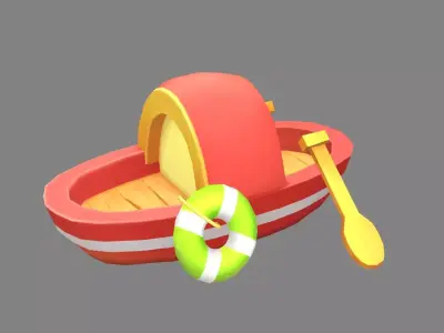 Cartoon small fishing boat Low-poly 3D model