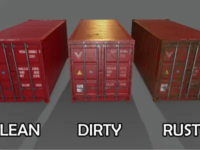 PBR 20 ft Shipping Cargo Container Version 2 - Red Low-poly 3D model