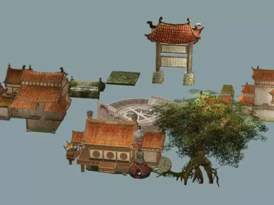 Ancient Japanese Village Collection Low-poly 3D Model Low-poly 3D model