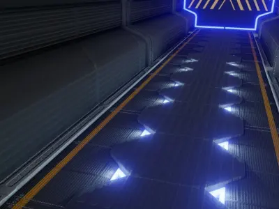 Elegant sci-fi spaceship corridor Low-poly 3D model