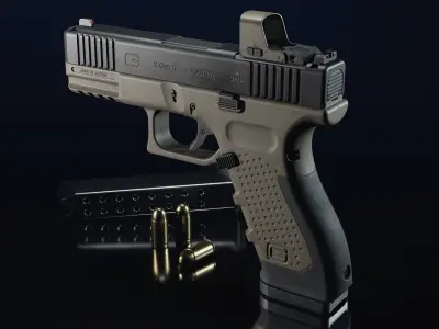 Glock Pistol Gun low poly game ready  Low-poly 3D model