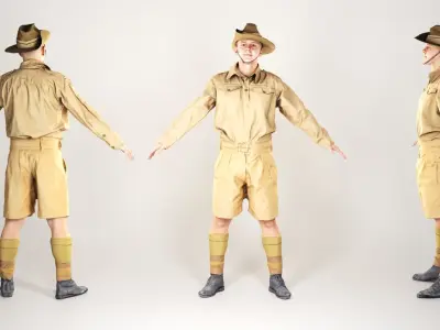 Australian infantryman character from WW2 in A-pose 165 Low-poly 3D model